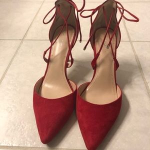 Red suede Tahari heels